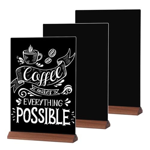 GUOKOFF A5 Chalkboard Signs, 3PCS Tabletop Blackboard with Stand, Acrylic Menu Chalk Board Sign, Double Sided Blackboard Message Board for Wedding, Restaurant, Party