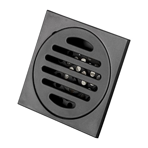 GERUIKE Siphon De Sol Baignoire Couvercle De Vidange Amovible pour Salle De Bains Salle De Douche Toilette Carrée Crépine De Jardin Antirouille Acier Inoxydable 9.7X9.7 CM Noir Cover