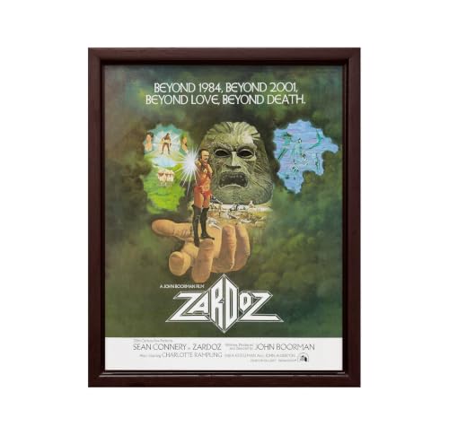 Atelier Lumiere Movie Print - Zardoz 1974 - Classic Sci-Fi Fantasy Cult Film Poster Wall Art Decor - 12x16 Brown Framed CANVAS Wall Art