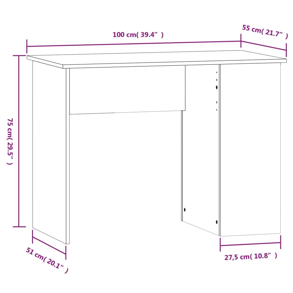 Scrivania marrone effetto rovere 100 x 55 x 75 cm, materiale in legno, moderno computer desk con 2 scomparti per casa, ufficio, giochi, cameretta dei bambini, ideale per piccoli spazi