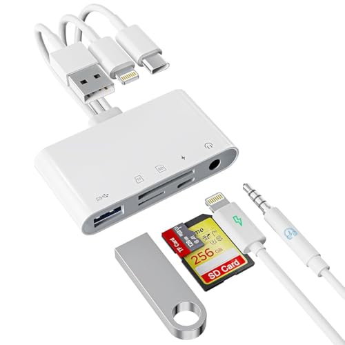 Image of ZORBES 5 in 1 Memory Card Reader, USB 3.0 SD Card Reader with TF & S-D Card Slots, SD Card Adapter with Charging Port & 3.55mm Audio Port, Memory Card Adapter Supports 5Gbps Data Transfer