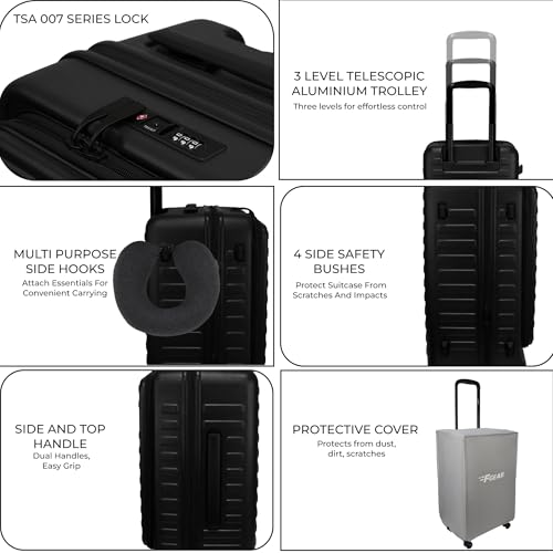 Image of F Gear Windsor Small 56cm German Makrolon Polycarbonate|Japanese Hinomoto Wheels|Front-Opening Trunk-Style Hard Luggage|Cabin Suitcase for Travel|Laptop Sleeve, Expandable & Anti-Theft Zipper| Black
