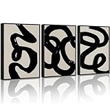 PHOPAGO Black Abstract Wall Art Ink Wash Minimalist Lines Framed Canvas Painting Artwork 11x14in Black Framed