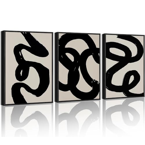 PHOPAGO Black Abstract Wall Art Ink Wash Minimalist Lines Framed Canvas Painting Artwork 11x14in Black Framed