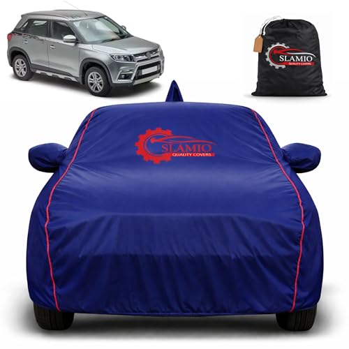 Image of Car Cover for Maruti Suzuki Vitara Brezza 2016-2021 | 100% Waterproof Heavy-Duty 3-Layer Car Body Cover | All-Weather Rain, UV, Sun & Dust Protection | Custom Fit | Antenna Pocket | Navy Blue