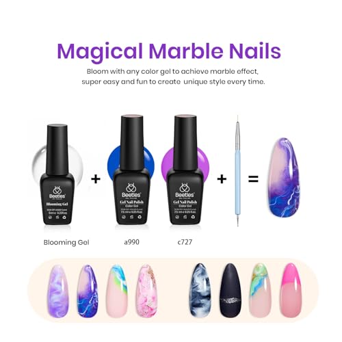 Image of Beetles Gel Nail Polish with Blooming Gel -19 Colors Gel Nail Polish | Pink Green Blue Purple Neon Gel Nail Polish 3Pcs Base&Glossy Matte Top Coat,Clear Polish for Spreading Effect Soak off UV