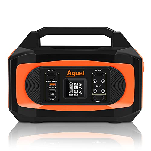 380Wh Portable Power Station, Aguei Solar Generator Lithium Backup Battery Power Supply with 110V/400W Pure Sine Wave AC Outlets, Emergency Power Generator for Home Outdoor Travel Camping Off-Grid
