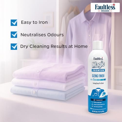 Image of Faultless Limited Edition Magic Premium Sizing Finish Ironing Spray, 567g | Pro Grade Restorative Formula | Spray & Iron for Professional Finish | Wrinkle-Free | Imported from USA