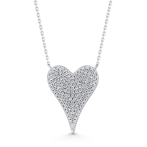 Alfred & Vincent Large Heart Cubic Zirconia Crystal Pave Love Charm Necklace in .925 Sterling Silver