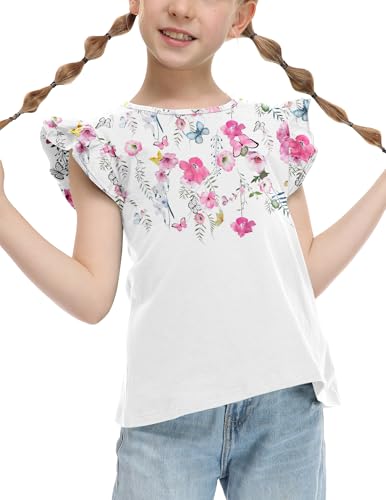 Image of Arshiner Girls Shirts Ruffle Short Sleeve Summer Cute Casual Crewneck Tops Blouse Tee