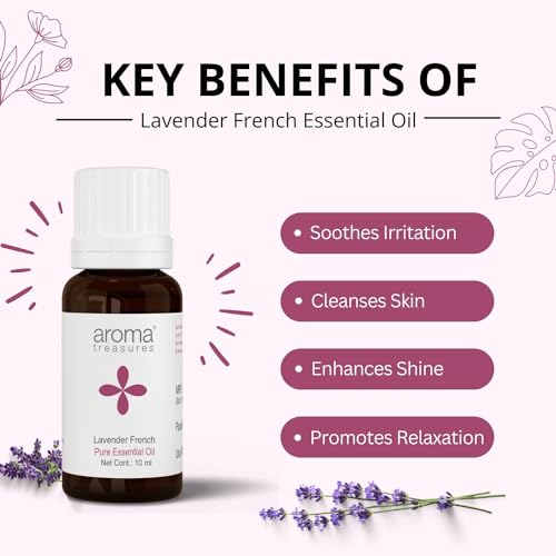 Image of Aroma Treasures Lavender French Essential Oil | 100% Pure & Natural Theraputic Essential oil for healthy Skin, body, Aromatherapy - 10ml