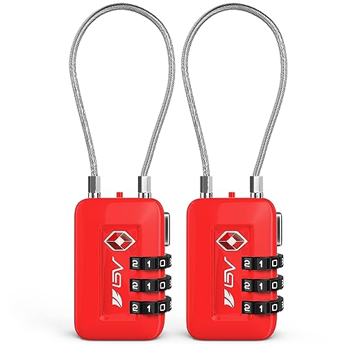 TSA Accepted Luggage Travel Lock, Set-Your-Own Combination Lock for School Gym Locker, Luggage Suitcase Baggage Locks, Filing Cabinets, Toolbox, Case (Red, 2 Pack)