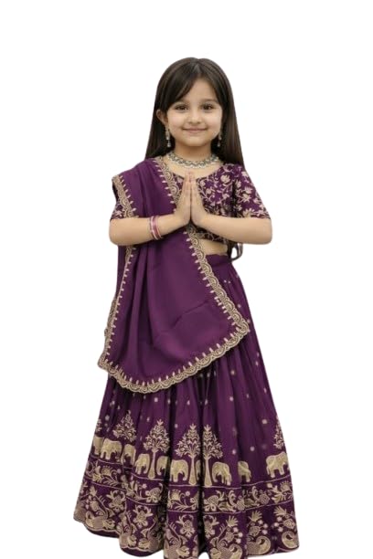 Image of Kids Lehenga Choli with Elephant Embroidery