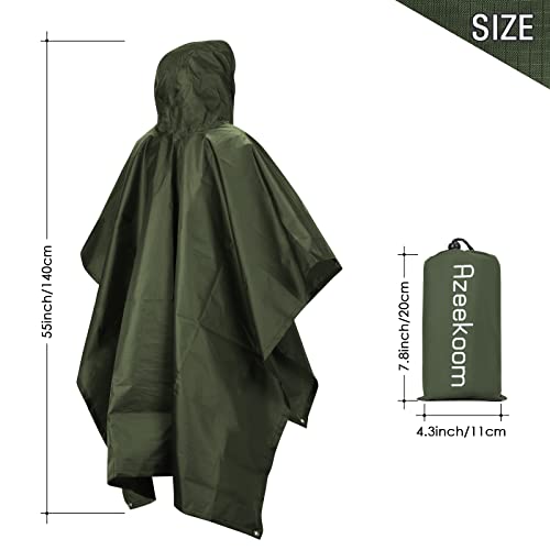 Azeekoom Regenjacke Regenponcho, Regenmantel Wasserdicht Unisex Camping Zelt Campingdecke 3 in 1 Multifunktionaler Regencape für Picknick im Freien Trekking Camping Angeln Jagd Ausflug (Grün)
