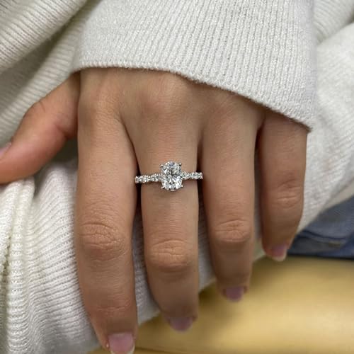 Travel Engagement Rings for Women Fake Engagement Ring Oval Solitaire Moissanite Engagement Ring Halo Cubic Zirconia Wedding Bands for Promise Ring Silver Plated CZ Wedding Rings for Bridal Jewelry Accessories(Size 9)3