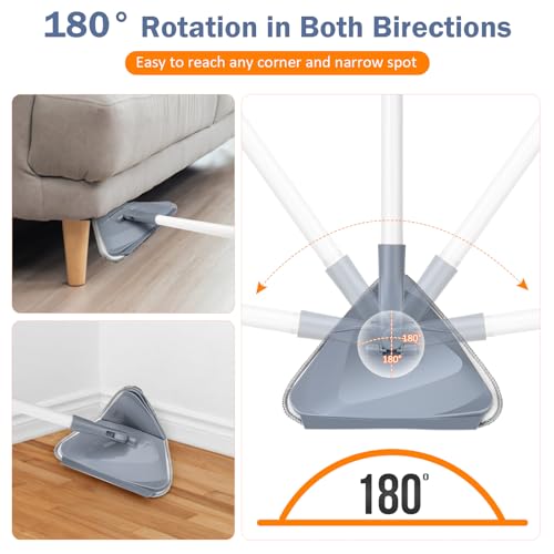 Miniatura 6 de Taope Mopa Para Limpiar Azulejos Y Paredes, Limpiador De Techos Con Mango Largo De 200 Cm, Fregona Limpieza Plegable Con 6 Pcs Microfibra Chenilla, Gris Trapeador De Triangular Para Ventana