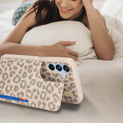 iCoverCase Compatible with Samsung Galaxy A15 5G Case with Card Holder, A15 5G Wallet Case for Women Men [RFID Blocking] PU Leather Protective Phone Case for A15 (Beige Leopard) by iCoverCase - Image 5
