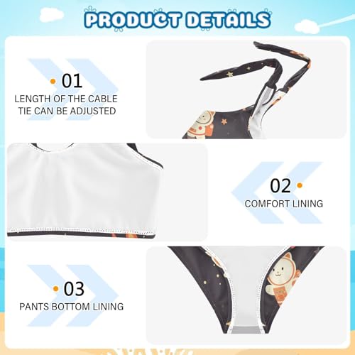KLL Cute White Cat Astronaut Floating in Space Girls' Two Pieces Bikini Set Beach Swimsuits Swimming Suits Adjustable Strap4