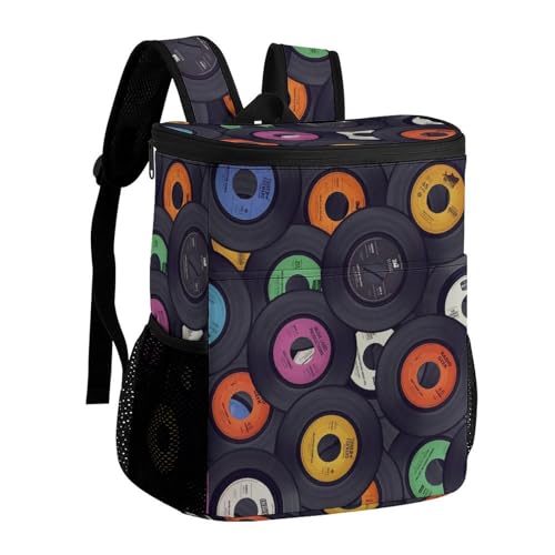 カラフルなレコード 柄 クーラー バックパック 保冷リュック 大容量 クーラーボックス 保冷リュック 冷蔵庫バッグ 保温 釣り キャンプ クーラーボックス クーラーバッグ