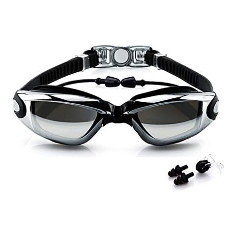 BEEWAY Swimming Goggles, Swim Goggles attached Ear Plugs for Adult Men Women And Kids 8+ - No Leaking, Anti Fog, UV Protection - Free Storage Case, Nose Clip and Earplugs Cover