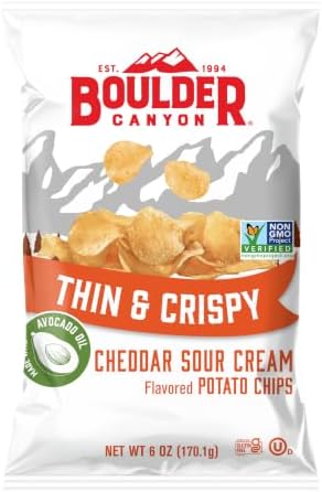 Boulder Canyon Thin and Crispy Cheddar and Sour Cream Chips, 6 oz Bag