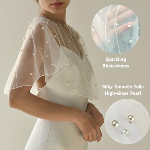Sheer Shawls Bridal Pearl Shawls Wraps for Women Party Prom Wedding Fashion Capes Accessories for Women and Bride3