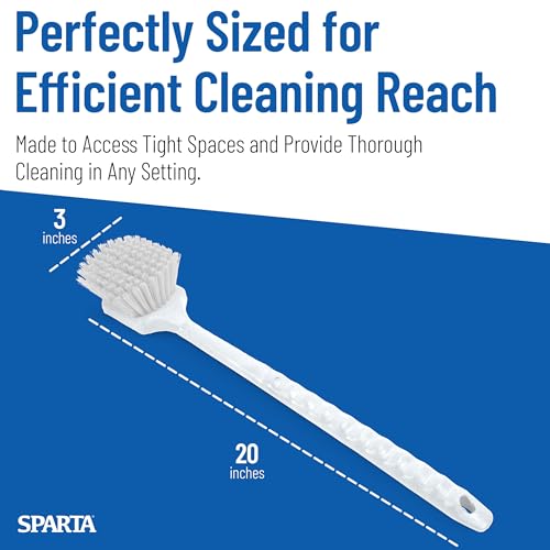 Image of SPARTA 40501EC02 Plastic Large Scrub Brush, Kitchen Brush, Utility Brush With Long Handle For Cleaning, 20 Inches, White
