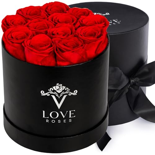VLove Forever Roses in a Box | Naturally Preserved Flowers | Eternal Rose Gifts for Her (Red)