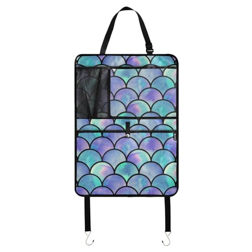 Aflyko Seat Back Organizer Mermaid Scale Cute Purple Car Kick Mat with Pocket Vehicle Backseat Protector Travel Accessories Automobile Seat Cover Protector 1 Pack