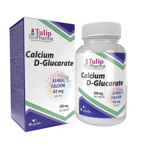Tulip BioPharma Calcium D-Glucarate 500mg 90 Capsules 3rd Party lab Tested High Strength Supplement No Fillers or Bulkers Gluten and GMO Free