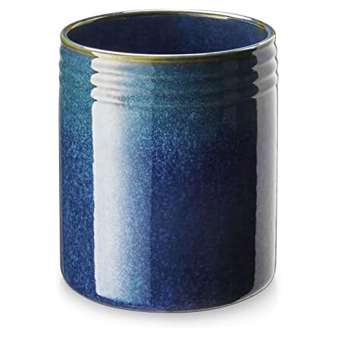 ZONESUM Kitchen Utensil Holder for Countertop, 7.2" Large Ceramic Utensil Crock with Table-Protection Cork Mat, Cooking Utensil Holder for Kitchen Decor, Starry Blue Cover