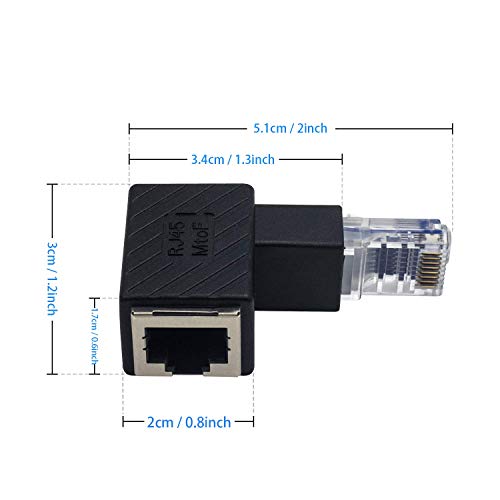 Adaptador Ethernet en ángulo de 90 grados Duttek, RJ45 macho a hembra, Cat5e/Cat6, 2 unidades miniatura 6