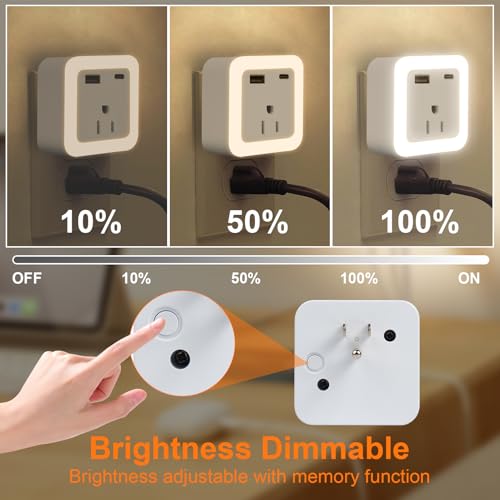 Image of JackonLux Night Lights Plug Into Wall 4 Pack Rechargeable Battery Backup Light Dusk to Dawn Sensor Night Light with Outlet Expander for Adults Kids Bedroom, Kitchen, and Bathroom