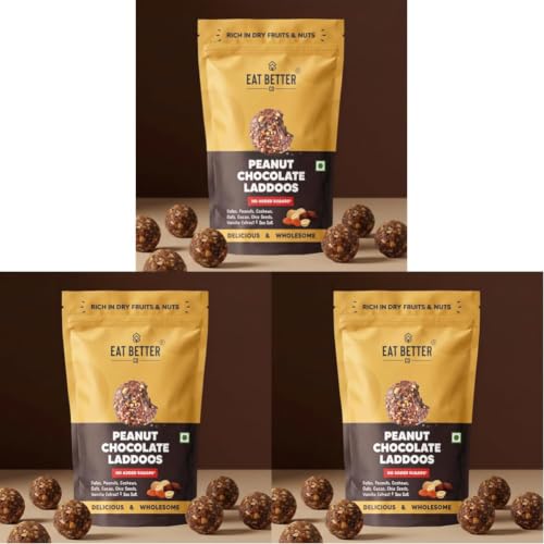 Image of Peanut & Chocolate Sugar-Free Laddoos | Energy-Bar Replacement | 95% Dry-Fruits | High Protein & Instant Energy - Healthy Chocolate, No Added Sugar (Pack of 60-200gm)