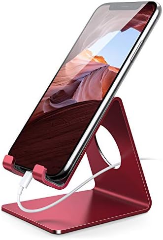 Lamicall Cell Phone Stand, Phone Dock : Cradle, Holder, Stand, Compatible with Phone 12 Mini 11 Pro Xs Xs Max Xr X 8 7 6 6s Plus 5 5s 5c All Android Smartphone Charging, Accessories Desk - Red