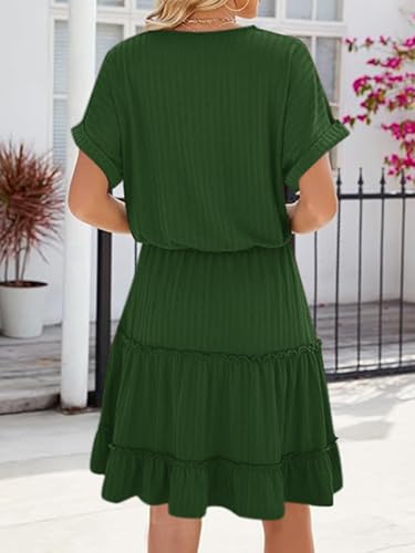 Image of PerZeal Women's Casual V Neck Short Sleeve Tiered Dress Ruffle Hem A-Line Flowy Swing Midi Dresses