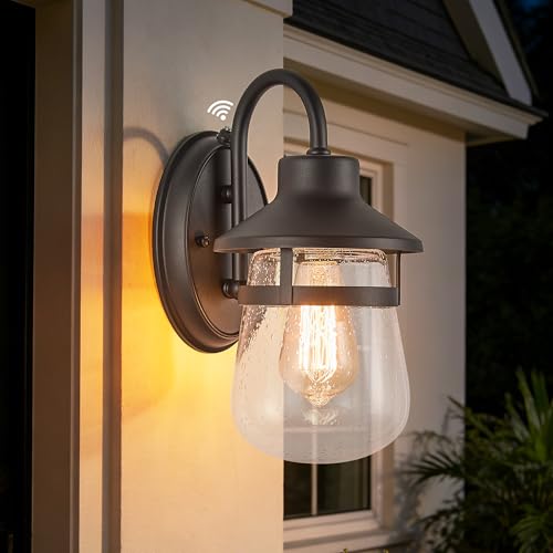 Tarentlight Dusk to Dawn Outdoor Wall Lantern, Textured Black Farmhouse & Coastal Porch Light, Clear Seeded Glass Photocell Sensor, Waterproof Wet Location Exterior Light for Front Door, Garage, Barn