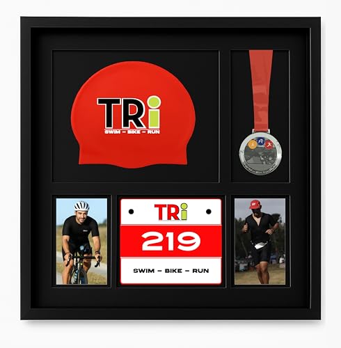 5-in-1 Frameset Display (Medal, Race Bibs, and Photo Display) – Marathon or Triathlon Medal