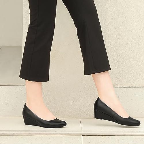 Image of Ankis Black Nude Silver Gold Wedges for Women, Low Heel Women's Wedge Comfortable Closed Toe Women Pumps Dress Shoes -2Inch