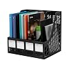 Comix Magazine File Holder Rack/Vertical Desktop File Organizer - Plastic Desk Organizer for Files, Folders, Books - 4 Compartment Binder Organizer - Black