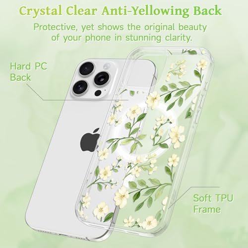 Coque iPhone 14 Pro Max magnétique transparente étui fleurs mince