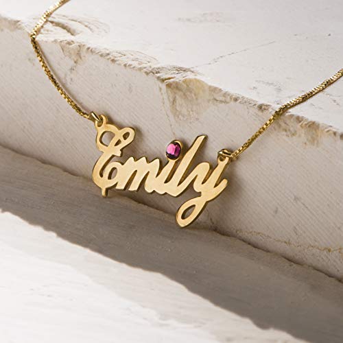 Myka - Personalized Name Necklace Made With Birthstone - Custom Made Nameplate - Sterling Silver 925 & 14K Gold - Jewelry Gift For Mother’s Day, Christmas, Birthday For Her, Women (14K Yellow Gold) #TOP2