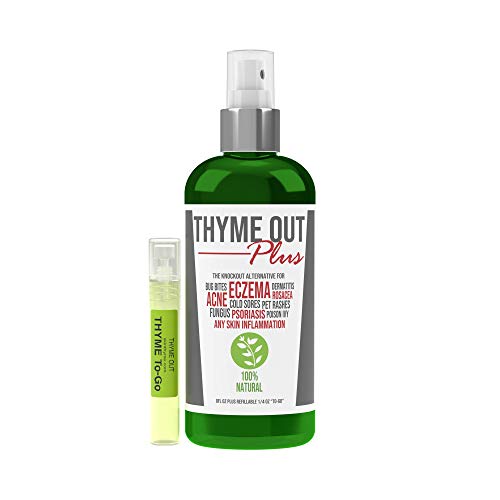 Thyme Out Plus for Eczema, Psoriasis, Acne, Dermatitis, Rosacea, Cold Sores, Pet Rashes, Bug Bites, Poison Ivy, Any Skin Inflammation - 8oz Bottle Plus Travel Sprayer