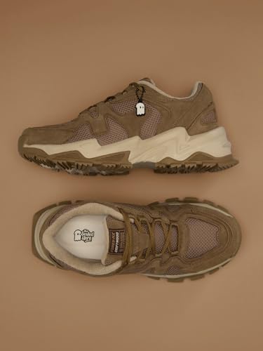 Image of The Souled Store Fumes NX: Sage Men and Boys Low Top Sneakers Green and Off White Streetwear Chunky Trainer Breathable Mesh Cushioned Midsole Durable Sole Lace Up Lightweight Padded Collar
