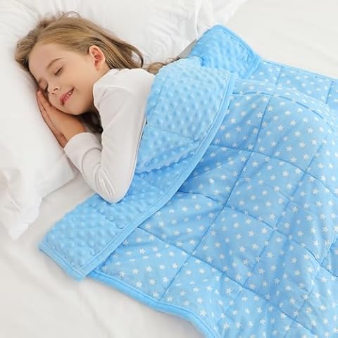 Alomidds Weighted Blanket Kids 5lb 36"x48", Minky Dots Small Weighted Blanket, Comfort Breathable Soft Throw Heavy Blanket for Sleeping, Sky Blue Star Cover