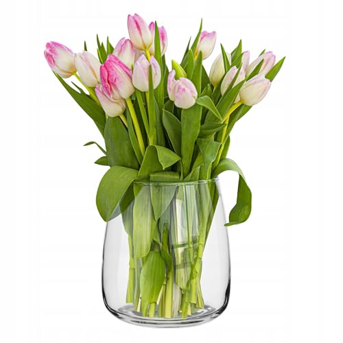 Trend For Home Glasvase groß H: 22,7 cm Vase für Pampasgras Glas, Blumenvase für Pampasgras, Vasen Glas für Hochzeitstulpen Weite Öffnung, Ø 19 cm, Zinnie
