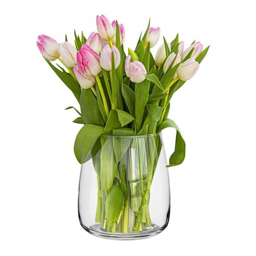 TREND FOR HOME Glasvase groß H: 22,7 cm Vase für Pampasgras Glas, Blumenvase für Pampasgras, Vasen Glas für Hochzeitstulpen Weite Öffnung, Ø 19 cm, Zinnia