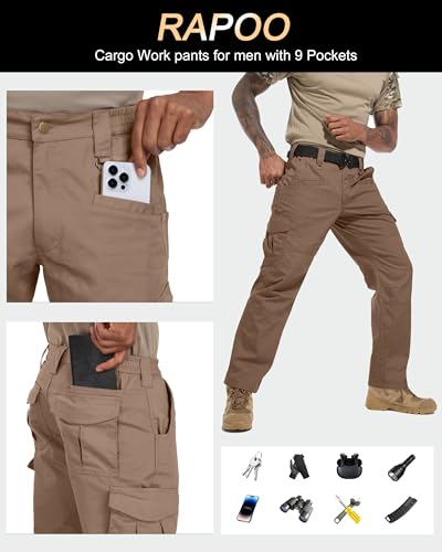 Image of Rapoo Ripstop Water Resistant Cargo Tactical Pants for Men EDC Hiking Work Military Army Pants with 9 Pockets