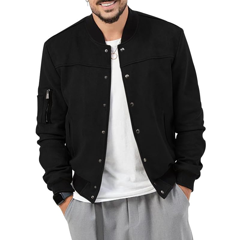 Image of Mens Faux Suede Bomber Jacket Varsity Jacket Windbreaker Vintage Casual Lightweight Leather Coats Jackets