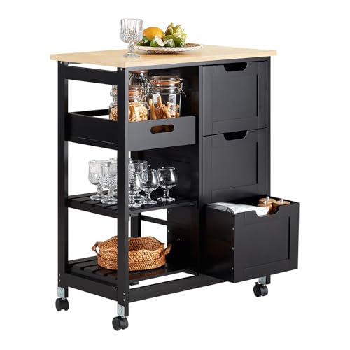 SoBuy Carrello Cucina con 3 Cassetti e 1 Cestino, Mobiletto